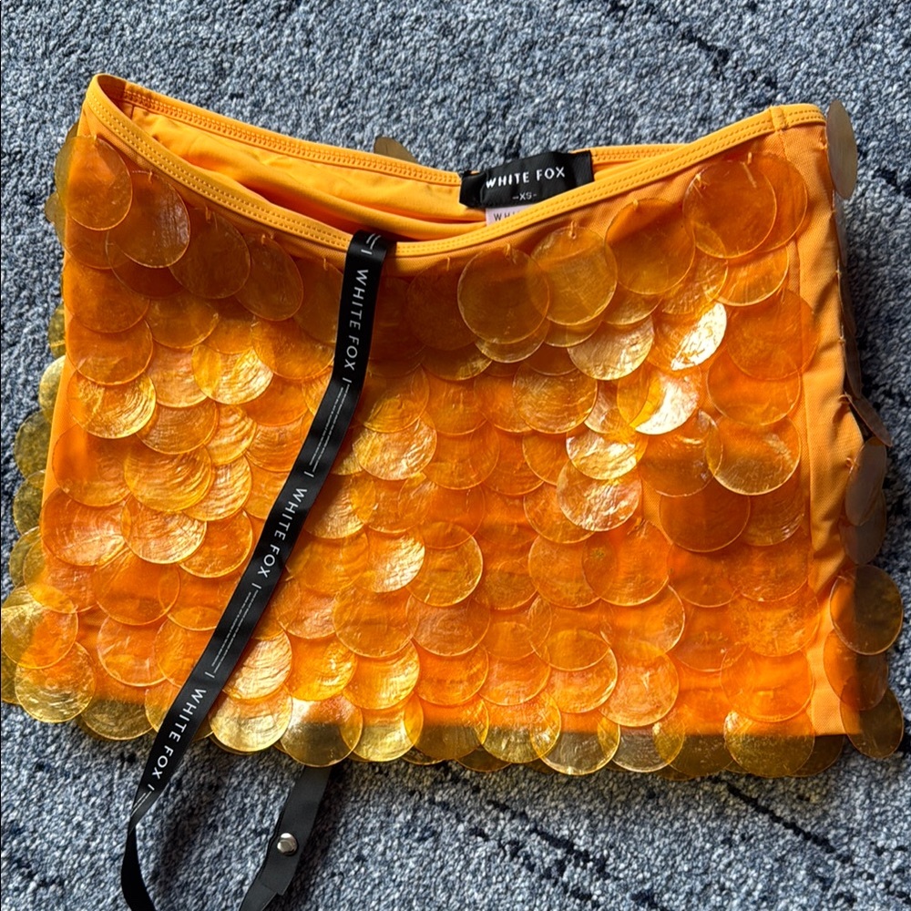 White Fox Boutique Orange Sequin Mini Skirt